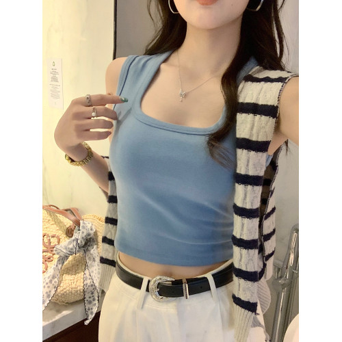 橘橙色方領吊帶小背心女內搭短款2025秋外穿寬肩帶胸墊遮副乳上衣