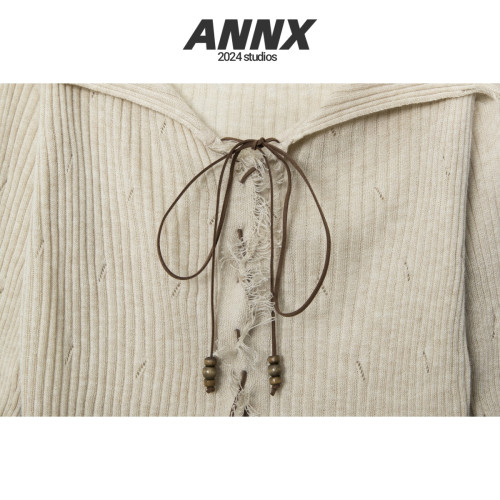 ANNX2026復古辣妹氣質性感純欲針織開衫女薄款修身長袖設計感上衣