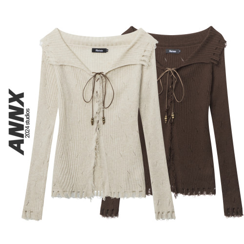 ANNX2025復古辣妹氣質性感純欲針織開衫女薄款修身長袖設計感上衣