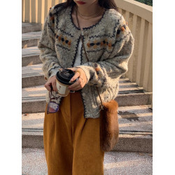 高級感超好看毛衣女秋冬刺綉上衣慵懶風軟糯外套灰色針織開衫外穿