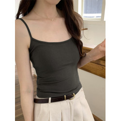 灰色無胸墊小吊帶背心女外穿夏時尚內搭美背修身美式甜妹性感上衣