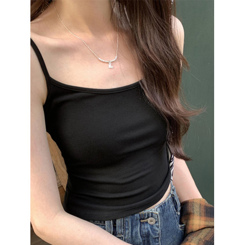 灰色無胸墊小吊帶背心女外穿夏時尚內搭美背修身美式甜妹性感上衣