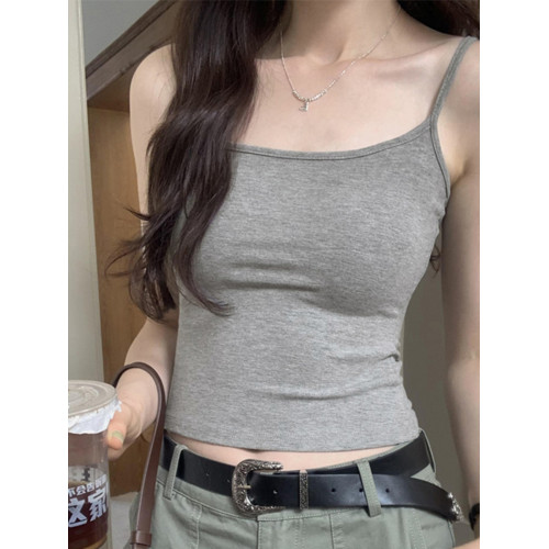 灰色無胸墊小吊帶背心女外穿夏時尚內搭美背修身美式甜妹性感上衣