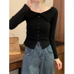 一字肩短款針織打底衫女秋冬內搭禦姐汕頭毛衣高級感露肩法式上衣