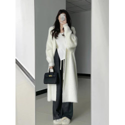 長款水貂絨毛衣開衫女秋冬季慵懶風純欲軟糯寬松加厚針織外套大衣