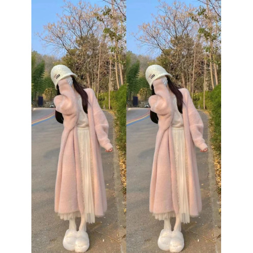 長款水貂絨毛衣開衫女秋冬季慵懶風純欲軟糯寬松加厚針織外套大衣 長款水貂絨毛衣開衫女秋冬季慵懶風純欲軟糯寬松加厚針織外套大衣