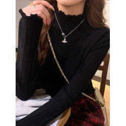 2025冬季新款半高領女洋氣內搭木耳邊毛衣修身長袖高級感針織上衣