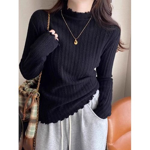 2025冬季新款半高領女洋氣內搭木耳邊毛衣修身長袖高級感針織上衣 2025冬季新款半高領女洋氣內搭木耳邊毛衣修身長袖高級感針織上衣