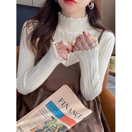 2025冬季新款半高領女洋氣內搭木耳邊毛衣修身長袖高級感針織上衣 2025冬季新款半高領女洋氣內搭木耳邊毛衣修身長袖高級感針織上衣