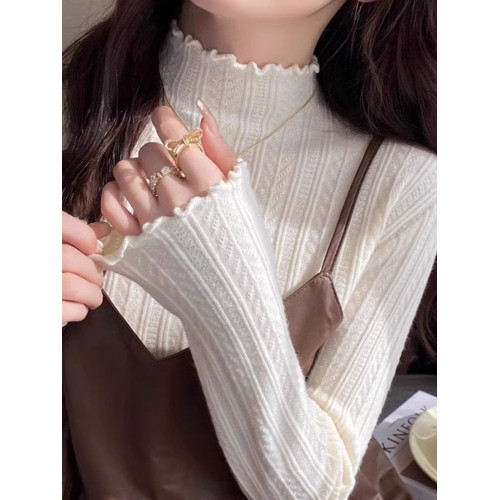 2025冬季新款半高領女洋氣內搭木耳邊毛衣修身長袖高級感針織上衣 2025冬季新款半高領女洋氣內搭木耳邊毛衣修身長袖高級感針織上衣