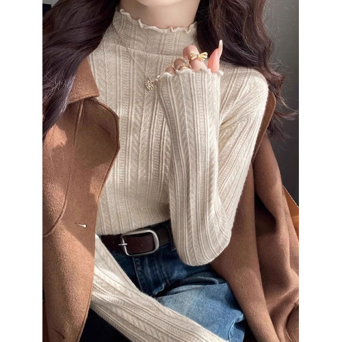 2025冬季新款半高領女洋氣內搭木耳邊毛衣修身長袖高級感針織上衣 2025冬季新款半高領女洋氣內搭木耳邊毛衣修身長袖高級感針織上衣