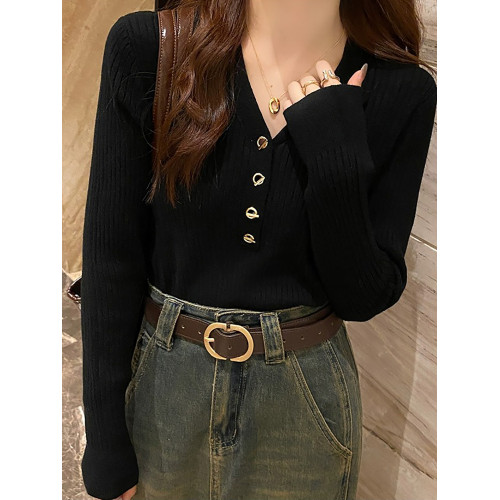 高級感V領針織打底衫女秋冬2025春季坑條洋氣軟糯毛衣ins內搭上衣 高級感V領針織打底衫女秋冬2025春季坑條洋氣軟糯毛衣ins內搭上衣