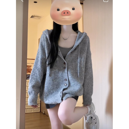 灰色連帽毛衣開衫外套女秋冬季韓系穿搭oversize慵懶風針織衫上衣 灰色連帽毛衣開衫外套女秋冬季韓系穿搭oversize慵懶風針織衫上衣