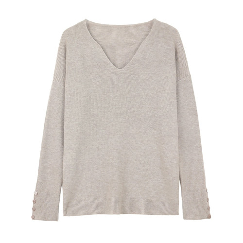 溫柔風V領軟糯針織毛衣女春秋冬季大碼寬松內搭螺紋別致打底上衣