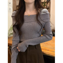 設計感一字肩針織衫女2025秋冬季新款打底衫內搭毛衣小衆高級上衣