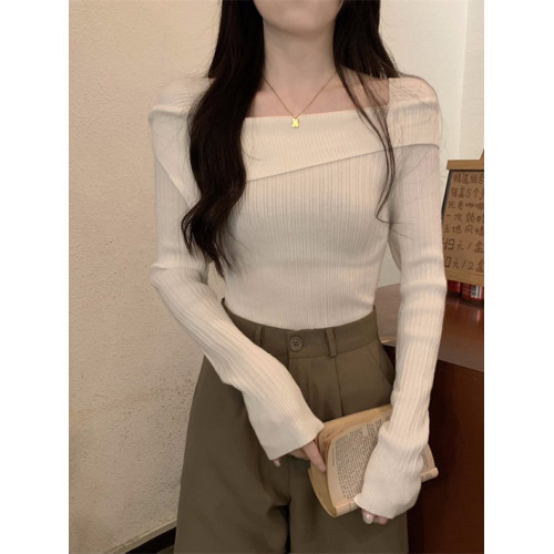 設計感一字肩針織衫女2025秋冬季新款打底衫內搭毛衣小衆高級上衣 設計感一字肩針織衫女2025秋冬季新款打底衫內搭毛衣小衆高級上衣