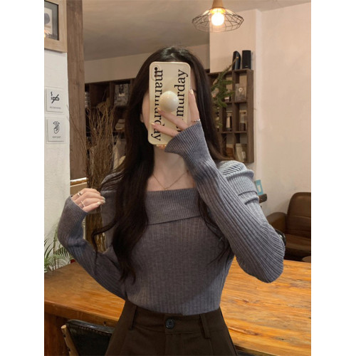 設計感一字肩針織衫女2025秋冬季新款打底衫內搭毛衣小衆高級上衣 設計感一字肩針織衫女2025秋冬季新款打底衫內搭毛衣小衆高級上衣