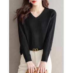 秋冬長袖t恤女打底衫2025新款洋氣減齡寬松上衣v領針織衫內搭小衫