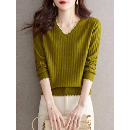 秋冬長袖t恤女打底衫2025新款洋氣減齡寬松上衣v領針織衫內搭小衫