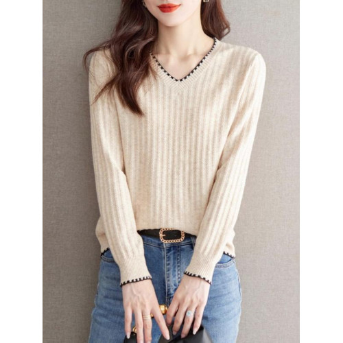 秋冬長袖t恤女打底衫2025新款洋氣減齡寬松上衣v領針織衫內搭小衫