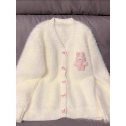 加厚版！慵懶甜美水貂絨毛衣開衫女2025秋裝新款韓版寬松針織上衣