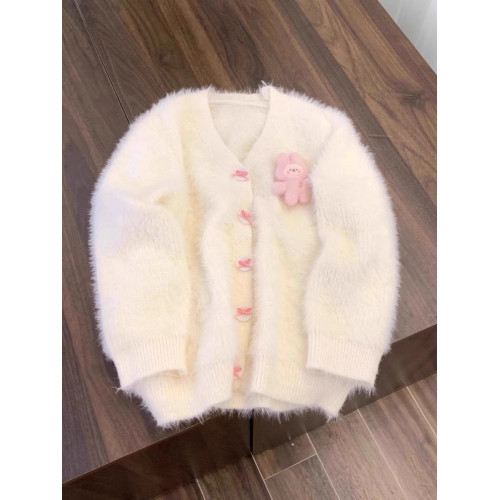 加厚版！慵懶甜美水貂絨毛衣開衫女2025秋裝新款韓版寬松針織上衣