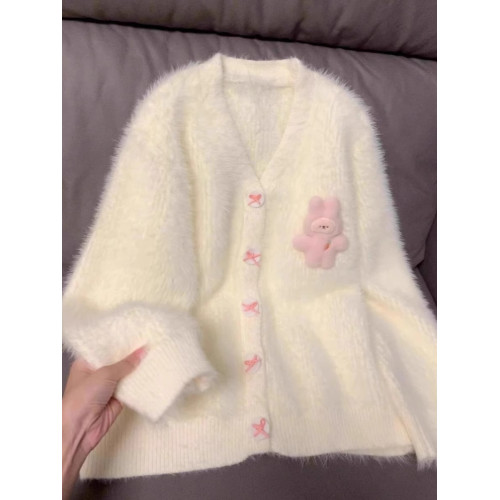 加厚版！慵懶甜美水貂絨毛衣開衫女2025秋裝新款韓版寬松針織上衣