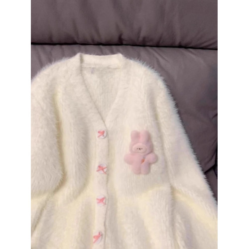 加厚版！慵懶甜美水貂絨毛衣開衫女2025秋裝新款韓版寬松針織上衣