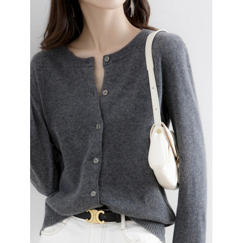 2025春秋開衫外套圓領寬松短款長袖毛衣外搭針織打底羊毛衫黑色女