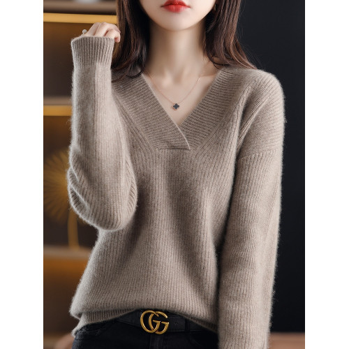 秋冬新款針織衫女寬松加厚V領毛衣韓版慵懶春秋純色套頭寬松上衣 秋冬新款針織衫女寬松加厚V領毛衣韓版慵懶春秋純色套頭寬松上衣