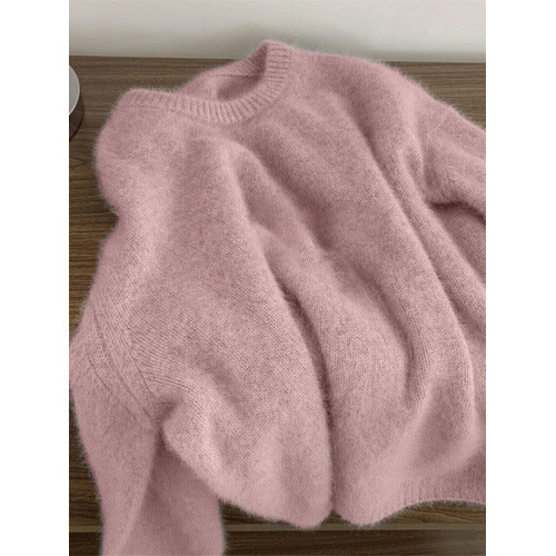 軟糯奶fufu浣熊絨藍色毛衣女秋冬高級感馬海毛寬松針織衫外穿上衣