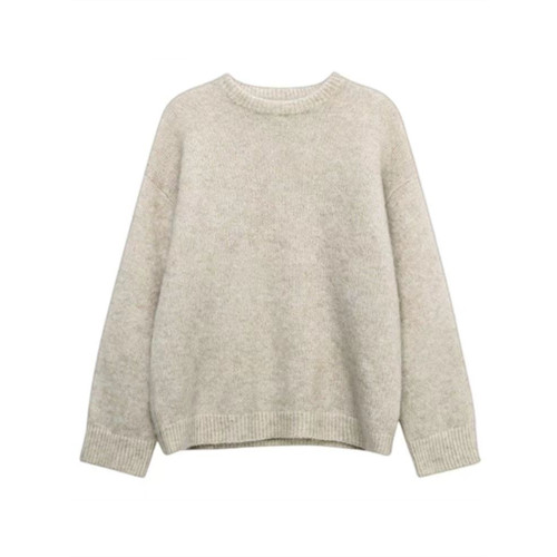 軟糯奶fufu浣熊絨藍色毛衣女秋冬高級感馬海毛寬松針織衫外穿上衣