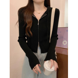 2025秋裝新款韓系早秋氛圍感穿搭毛衣秋季連帽針織開衫初秋上衣