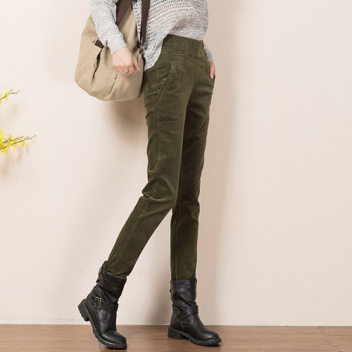 細條絨褲加絨加厚高腰大碼長褲子秋冬燈芯絨女褲松緊腰小腳休閒褲 細條絨褲加絨加厚高腰大碼長褲子秋冬燈芯絨女褲松緊腰小腳休閒褲