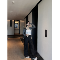 巴蔔Studio黑色直筒西裝濶腿褲女春季高腰垂感寬松顯瘦休閒拖地褲