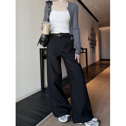 巴蔔Studio黑色直筒西裝濶腿褲女春季高腰垂感寬松顯瘦休閒拖地褲