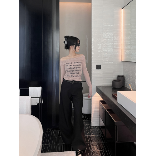 巴蔔Studio黑色直筒西裝濶腿褲女春季高腰垂感寬松顯瘦休閒拖地褲