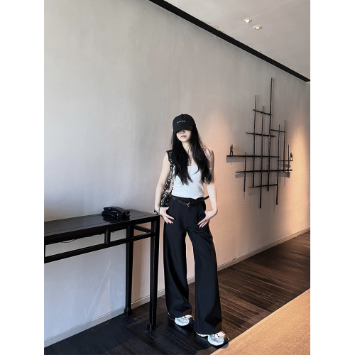巴蔔Studio黑色直筒西裝濶腿褲女春季高腰垂感寬松顯瘦休閒拖地褲