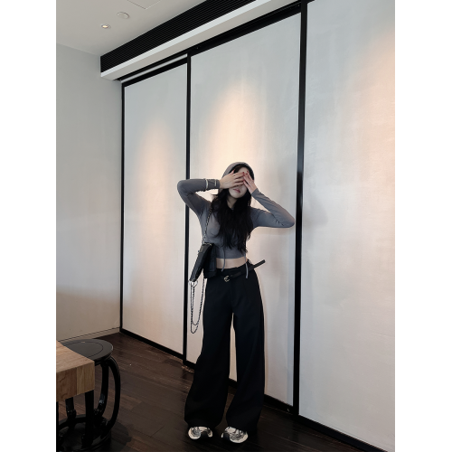 巴蔔Studio黑色直筒西裝濶腿褲女春季高腰垂感寬松顯瘦休閒拖地褲