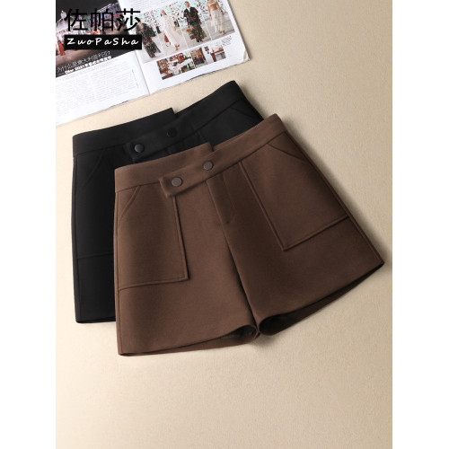 設計感a字毛呢短褲女2025秋冬新款高腰顯瘦外穿小個子濶腿靴褲潮 設計感a字毛呢短褲女2025秋冬新款高腰顯瘦外穿小個子濶腿靴褲潮