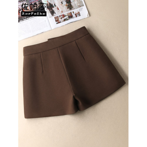 設計感a字毛呢短褲女2025秋冬新款高腰顯瘦外穿小個子濶腿靴褲潮 設計感a字毛呢短褲女2025秋冬新款高腰顯瘦外穿小個子濶腿靴褲潮