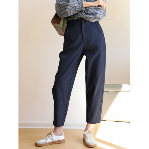 秋冬彎刀褲舒柔特梨型九分鐮刀褲小個子寬松休閒香蕉濶腿西裝褲