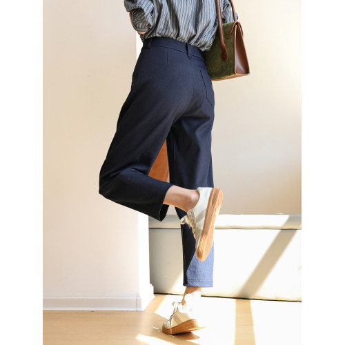 秋冬彎刀褲舒柔特梨型九分鐮刀褲小個子寬松休閒香蕉濶腿西裝褲