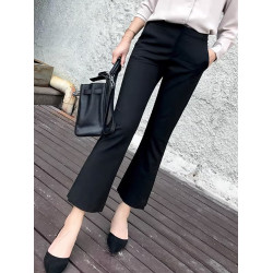 黑色喇叭褲女秋冬加絨2025新款小個子胖mm大碼直筒彈力微喇西裝褲