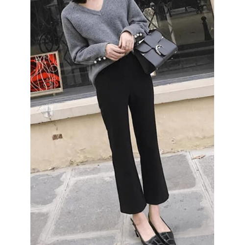 黑色喇叭褲女秋冬加絨2025新款小個子胖mm大碼直筒彈力微喇西裝褲