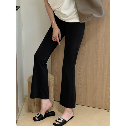 黑色濶腿微喇褲女秋冬新款加絨加厚保暖顯瘦垂感西裝褲休閒喇叭褲