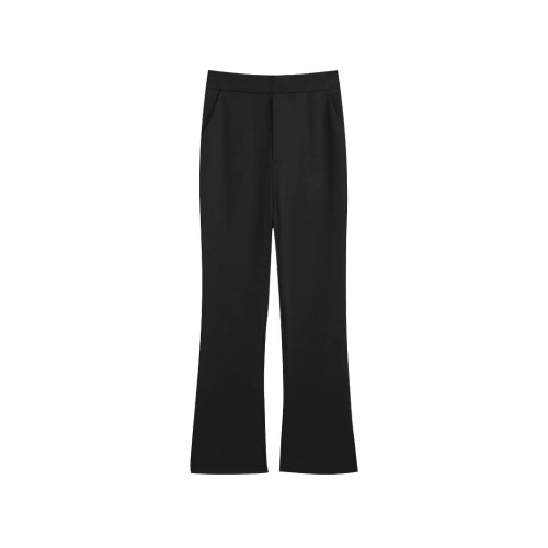 黑色濶腿微喇褲女秋冬新款加絨加厚保暖顯瘦垂感西裝褲休閒喇叭褲