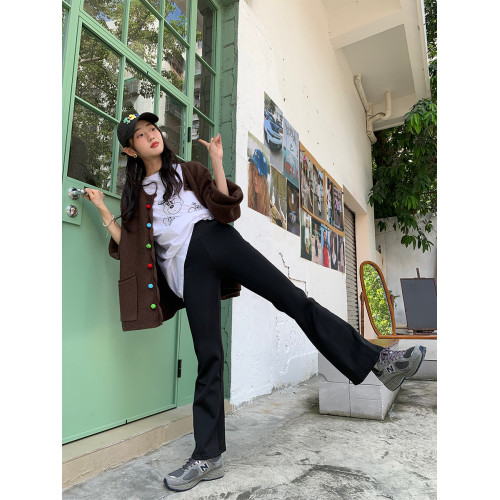 馨幫幫 加絨喇叭褲女秋冬保暖加厚瑜珈褲小個子黑色顯瘦休閒褲子