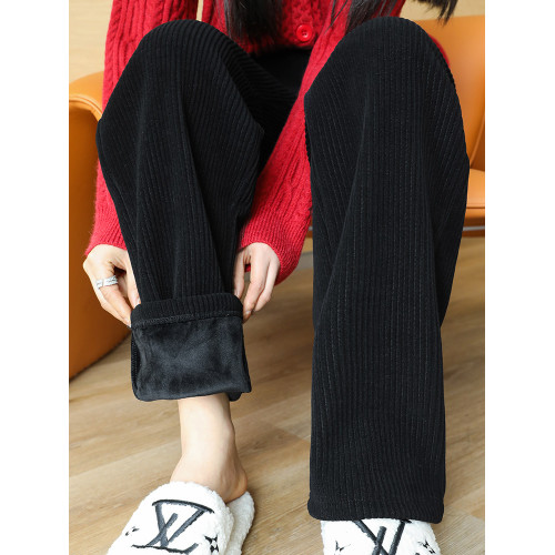 燈芯絨濶腿褲女秋冬季外穿小個子150高腰直筒雪尼爾加厚加絨褲子