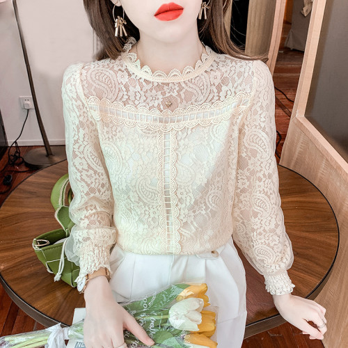 加絨蕾絲打底衫女長袖秋冬季新款高級感大碼女裝百搭上衣氣質小衫